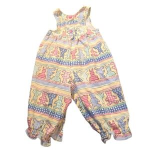 Vintage Yellow Pastel Bunnies & Bears Easter Romper 12/18mo 11" ptp 22" L (L2)